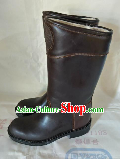Chinese Traditional Mongol Nationality Brown Leather Boots Mongolian Ethnic Riding Boots for Men Chinese Traditional Mongol Nationality Brown Leather Boots Mongolian Ethnic Riding Boots for Men