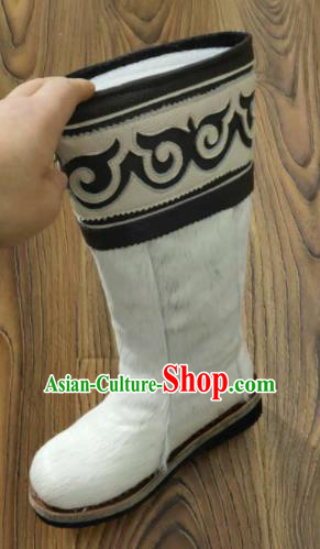 Chinese Traditional Mongol Nationality White Fur Boots Mongolian Ethnic Leather Riding Boots for Men Chinese Traditional Mongol Nationality White Fur Boots Mongolian Ethnic Leather Riding Boots for Men