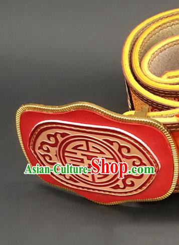 Traditional Chinese Mongol Nationality Red Leather Belt Mongolian Ethnic Waistband for Men Traditional Chinese Mongol Nationality Red Leather Belt Mongolian Ethnic Waistband for Men
