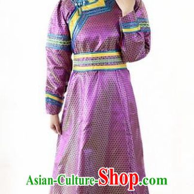 Traditional Chinese Mongol Nationality Dance Purple Dress Mongolian Ethnic Stage Show Costume for Women