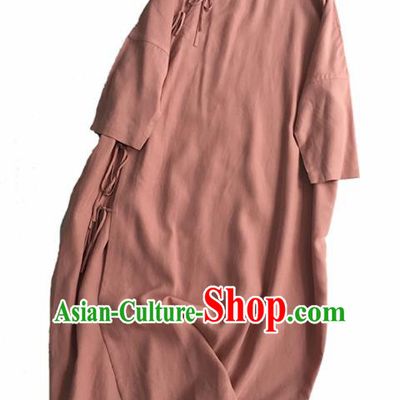 Chinese Traditional Tang Suit Skin Pink Cheongsam National Costume Qipao Dress for Women