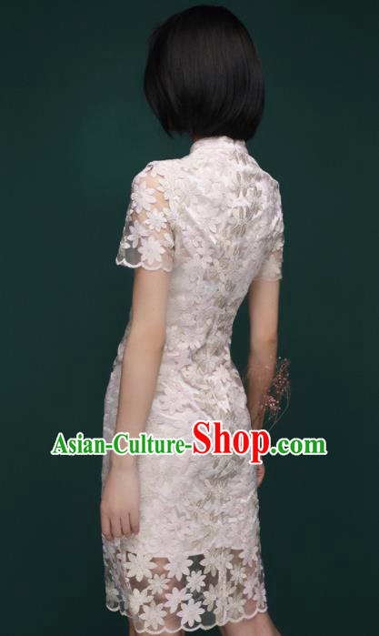 Chinese Traditional Tang Suit Pink Veil Cheongsam National Costume Qipao Dress for Women Chinese Traditional Tang Suit Pink Veil Cheongsam National Costume Qipao Dress for Women