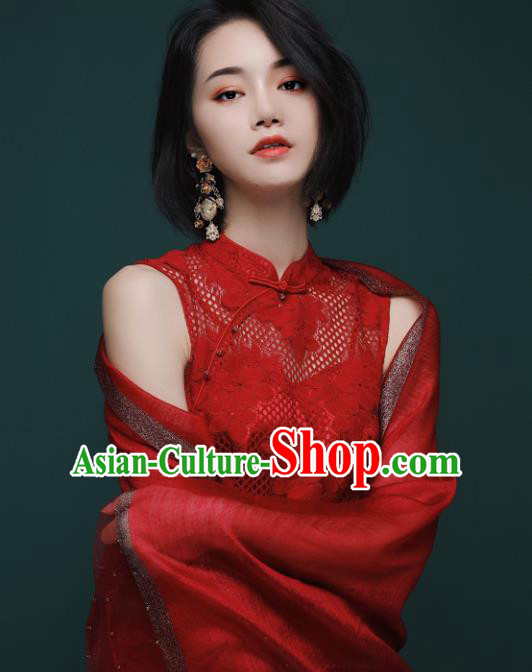 Chinese Traditional Tang Suit Red Lace Cheongsam National Costume Qipao Dress for Women Chinese Traditional Tang Suit Red Lace Cheongsam National Costume Qipao Dress for Women