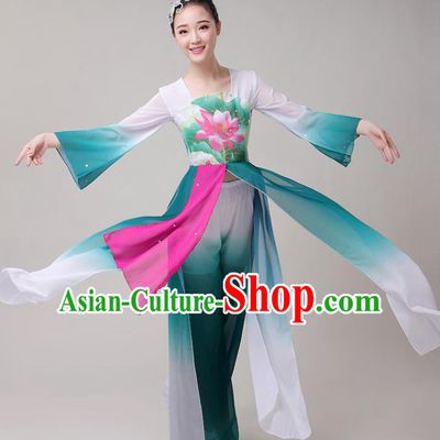 Chinese Traditional Folk Dance Yangko Green Outfits Fan Dance Classical Dance Costume for Women