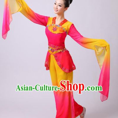 Chinese Traditional Folk Dance Lotus Dance Rosy Outfits Yangko Group Dance Costume for Women