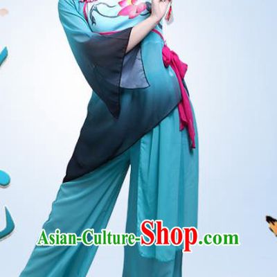 Chinese Traditional Lotus Dance Green Dress Classical Dance Fan Dance Costume for Women