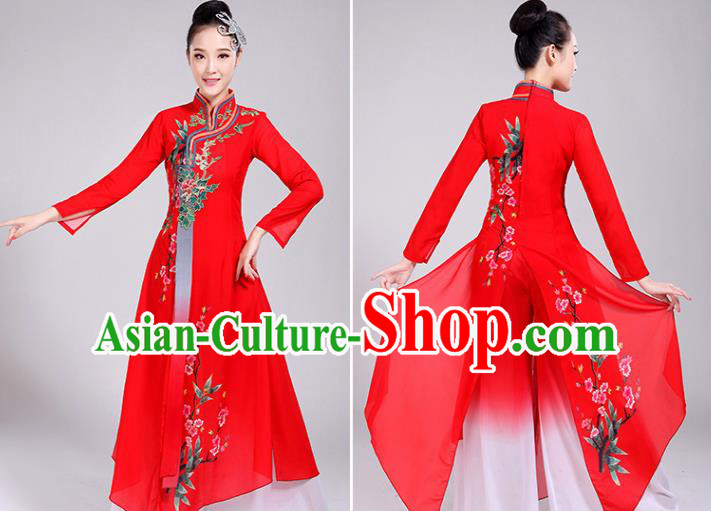 Chinese Traditional Umbrella Dance Red Dress Classical Dance Round Fan Dance Costume for Women Chinese Traditional Umbrella Dance Red Dress Classical Dance Round Fan Dance Costume for Women