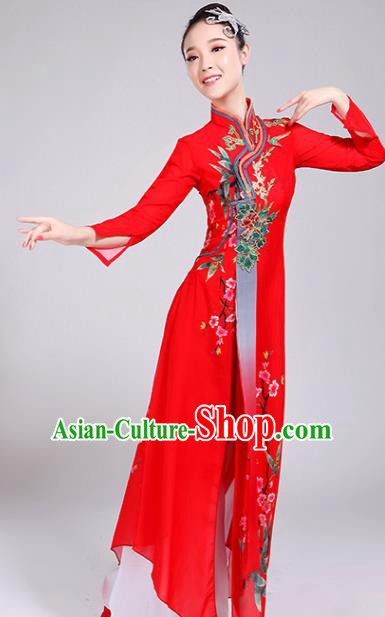 Chinese Traditional Umbrella Dance Red Dress Classical Dance Round Fan Dance Costume for Women Chinese Traditional Umbrella Dance Red Dress Classical Dance Round Fan Dance Costume for Women