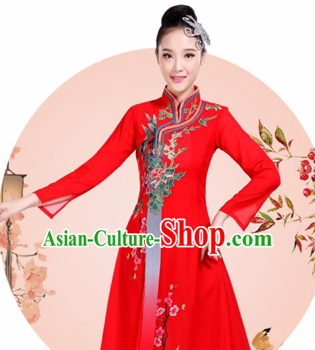 Chinese Traditional Umbrella Dance Red Dress Classical Dance Round Fan Dance Costume for Women Chinese Traditional Umbrella Dance Red Dress Classical Dance Round Fan Dance Costume for Women