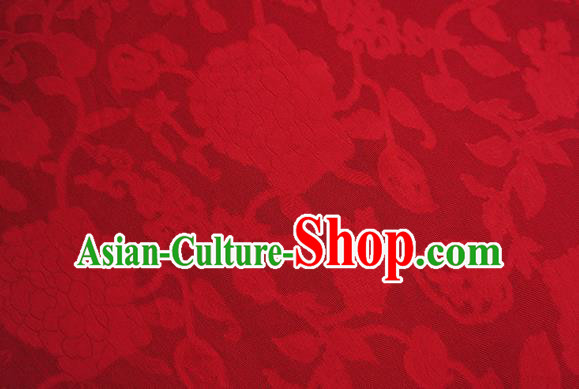 Traditional Chinese Classical Hibiscus Peony Pattern Design Red Silk Fabric Ancient Hanfu Dress Silk Cloth