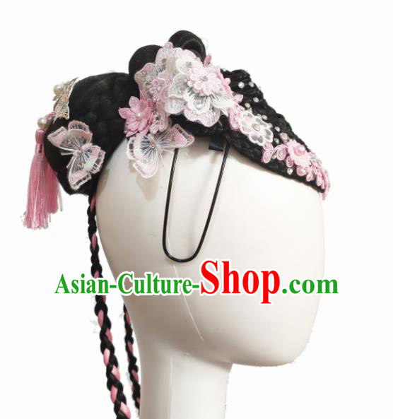 Chinese Traditional Classical Dance Butterfly Flying Hair Accessories Fan Dance Wig Chignon Headdress for Women Chinese Traditional Classical Dance Butterfly Flying Hair Accessories Fan Dance Wig Chignon Headdress for Women