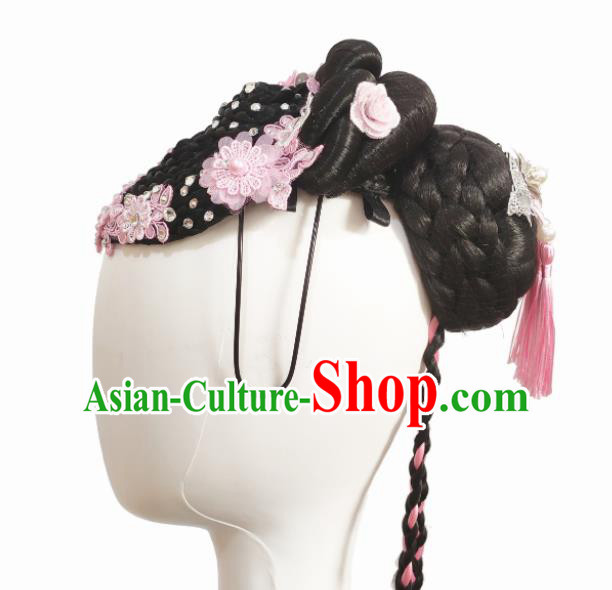 Chinese Traditional Classical Dance Butterfly Flying Hair Accessories Fan Dance Wig Chignon Headdress for Women Chinese Traditional Classical Dance Butterfly Flying Hair Accessories Fan Dance Wig Chignon Headdress for Women
