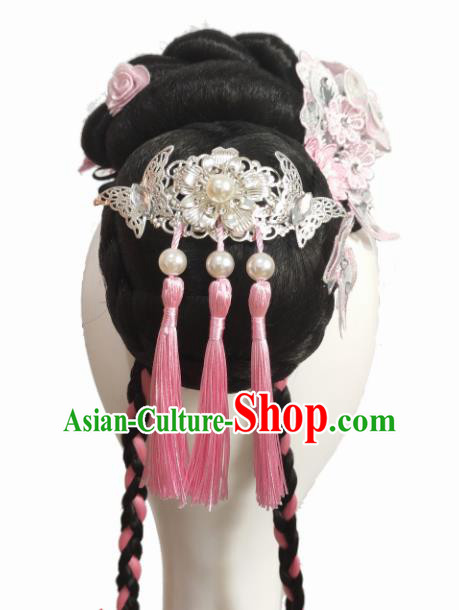 Chinese Traditional Classical Dance Butterfly Flying Hair Accessories Fan Dance Wig Chignon Headdress for Women Chinese Traditional Classical Dance Butterfly Flying Hair Accessories Fan Dance Wig Chignon Headdress for Women