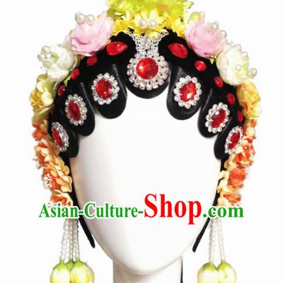 Chinese Traditional Classical Dance Beijing Opera Hair Accessories Fan Dance Wig Chignon Headdress for Women