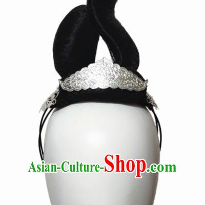 Chinese Traditional Classical Dance Ru Yi Niang Hair Accessories Fan Dance Wig Chignon Headdress for Women