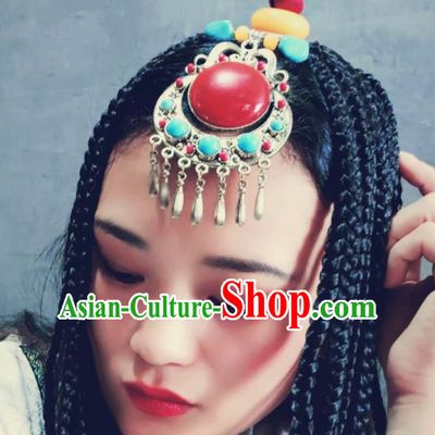 Chinese Traditional Zang Ethnic Wedding Beads Hair Accessories Tibetan Nationality Headwear for Women