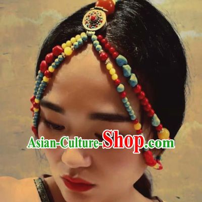 Chinese Traditional Zang Ethnic Hair Accessories Tibetan Nationality Headwear for Women
