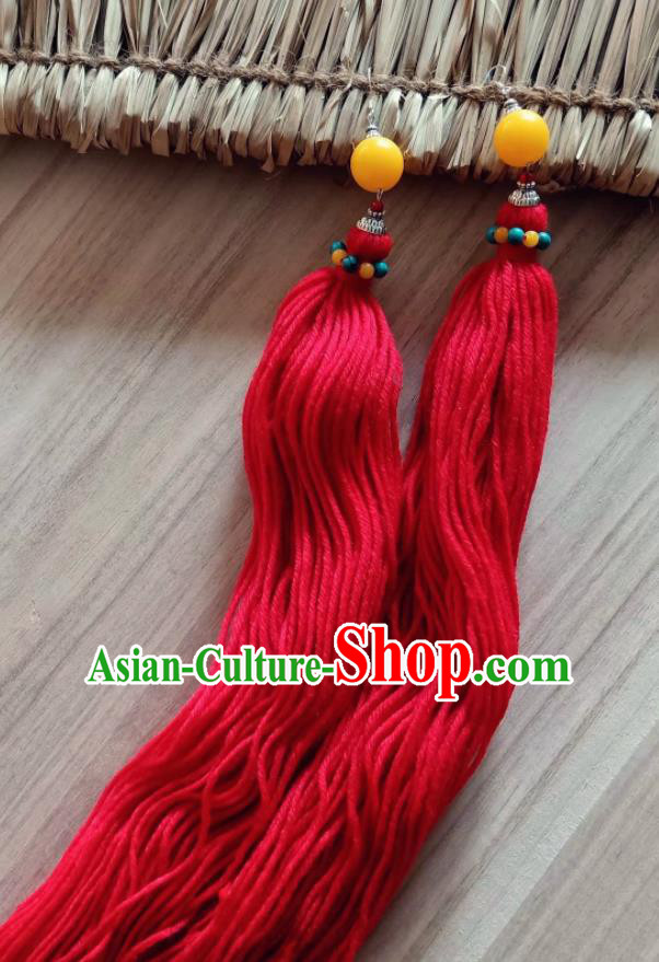 Chinese Traditional Ethnic Ear Accessories Nationality Red Wool Yarn Earrings for Women Chinese Traditional Ethnic Ear Accessories Nationality Red Wool Yarn Earrings for Women