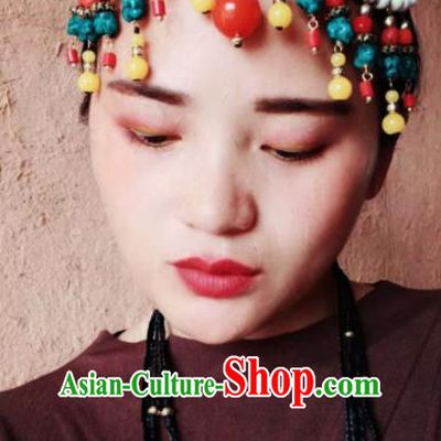 Chinese Traditional Zang Ethnic Tassel Hair Clasp Hair Accessories Tibetan Nationality Headwear for Women