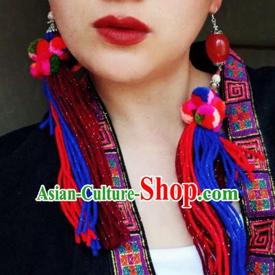 Chinese Traditional Ethnic Ear Accessories Nationality Colorful Wool Yarn Earrings for Women