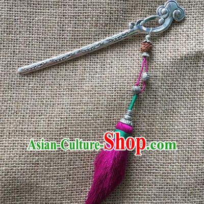 Chinese Traditional Zang Ethnic Silver Hairpin Hair Accessories Tibetan Nationality Headwear for Women