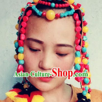 Chinese Traditional Zang Ethnic Red Hair Clasp Hair Accessories Tibetan Nationality Headwear for Women