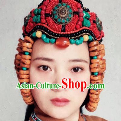 Chinese Traditional Zang Ethnic Hat Hair Accessories Tibetan Nationality Headwear for Women