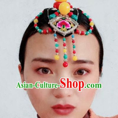 Chinese Traditional Zang Ethnic Embroidered Hair Clasp Hair Accessories Tibetan Nationality Headwear for Women