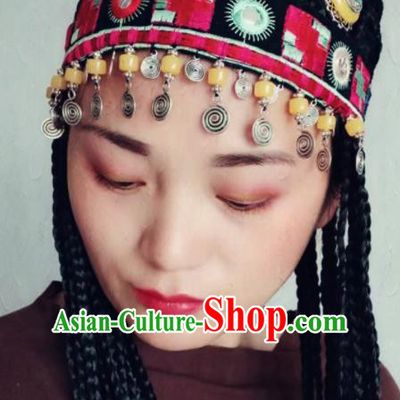 Chinese Traditional Zang Ethnic Knitted Hat Hair Accessories Tibetan Nationality Headwear for Women