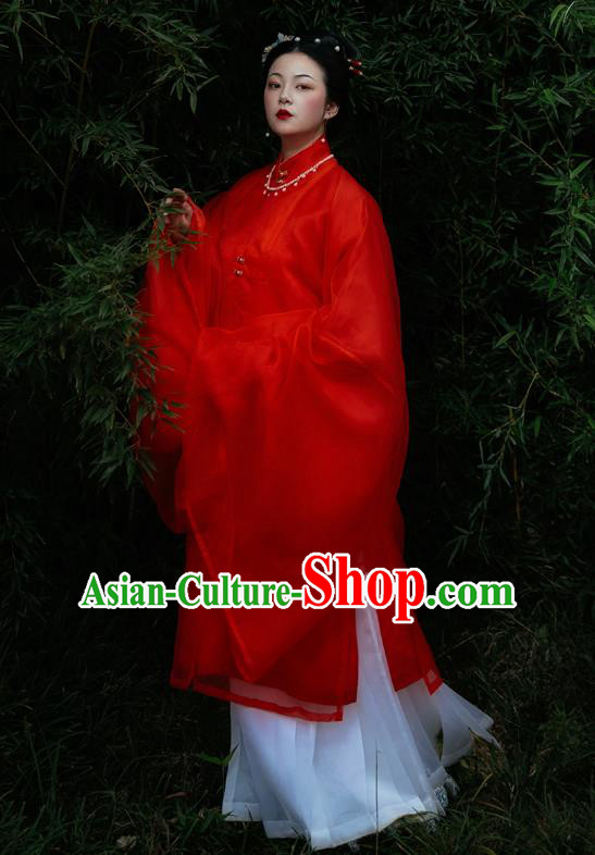 Chinese Ancient Palace Lady Wedding Red Hanfu Dress Traditional Ming Dynasty Royal Princess Replica Costume for Women