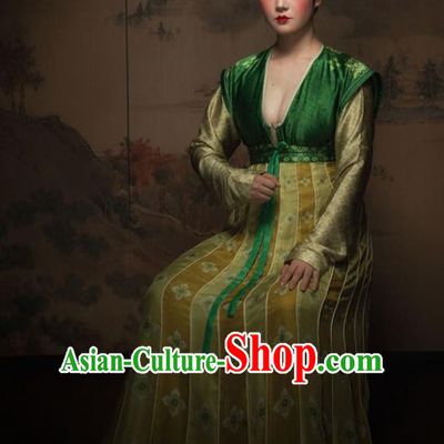 Chinese Ancient Tang Dynasty Court Maid Silk Hanfu Dress Traditional Palace Lady Replica Costume for Women