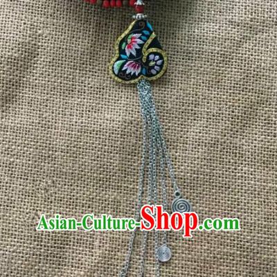 Chinese Traditional Ethnic Embroidered Brooch Accessories Nationality Silver Tassel Breastpin for Women
