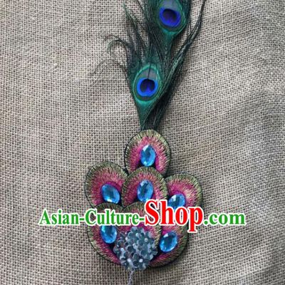 Chinese Traditional Dai Ethnic Feather Hair Claw Hair Accessories Minority Nationality Peacock Dance Embroidered Headwear for Women