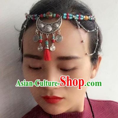 Chinese Traditional Tibetan Ethnic Silver Hair Clasp Hair Accessories Zang Minority Nationality Headwear for Women