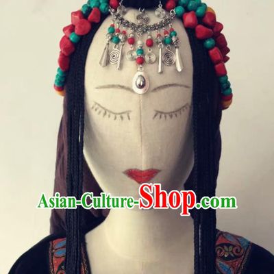 Chinese Traditional Tibetan Ethnic Braid Tassel Hair Accessories Zang Minority Nationality Headwear for Women