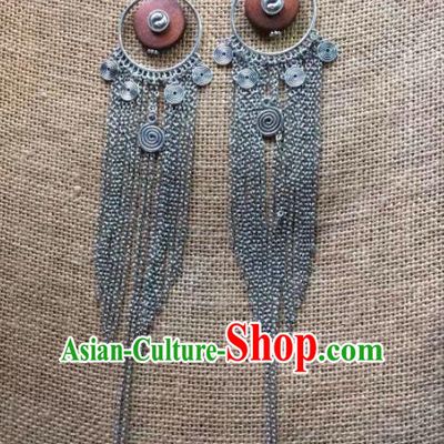 Chinese Traditional Ethnic Ear Accessories Nationality Silver Bells Tassel Earrings for Women