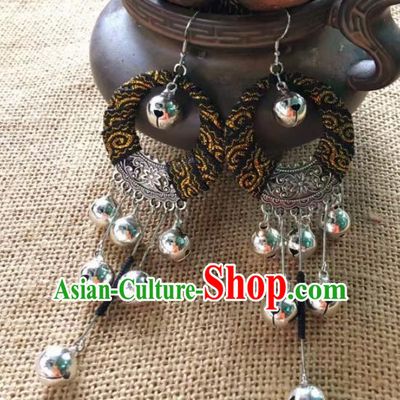 Chinese Traditional Ethnic Ear Accessories Nationality Silver Bells Earrings for Women