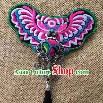 Chinese Traditional Miao Ethnic Embroidered Hair Accessories Minority Dance Hair Claw Headwear for Women