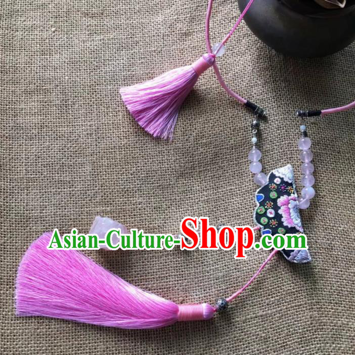 Chinese Traditional Ethnic Embroidered Necklace Accessories Nationality Pink Tassel Necklet for Women Chinese Traditional Ethnic Embroidered Necklace Accessories Nationality Pink Tassel Necklet for Women