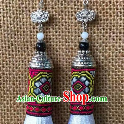 Chinese Traditional Ethnic Silver Lotus Ear Accessories Miao Nationality Embroidered Earrings for Women