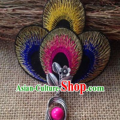 Chinese Traditional Ethnic Colorful Embroidered Hair Claw Hair Accessories Minority Peacock Dance Headwear for Women