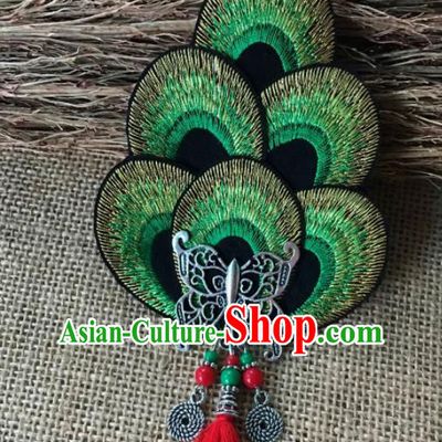 Chinese Traditional Ethnic Green Embroidered Hair Claw Hair Accessories Minority Peacock Dance Headwear for Women