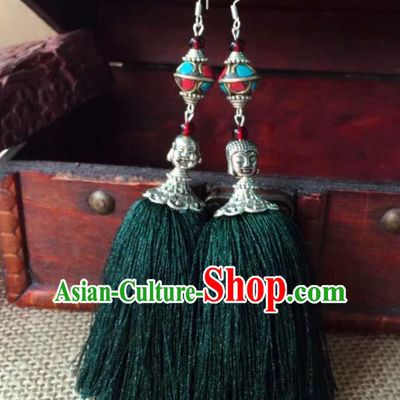 Chinese Traditional Ethnic Silver Carving Ear Accessories Miao Nationality Earrings for Women