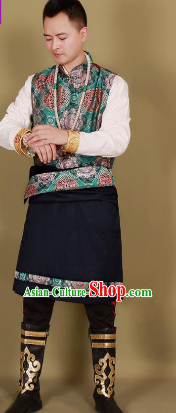 Chinese Traditional Ethnic Black Tibetan Robe Zang Nationality Costume for Men Chinese Traditional Ethnic Black Tibetan Robe Zang Nationality Costume for Men
