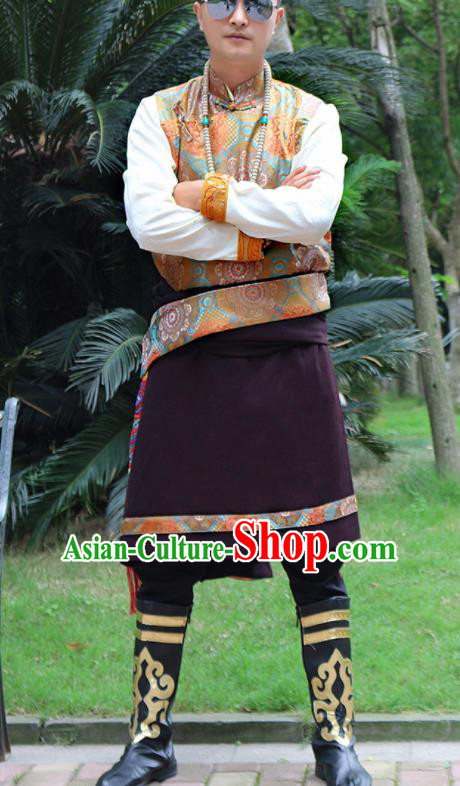 Chinese Traditional Ethnic Wine Red Tibetan Robe Zang Nationality Costume for Men Chinese Traditional Ethnic Wine Red Tibetan Robe Zang Nationality Costume for Men