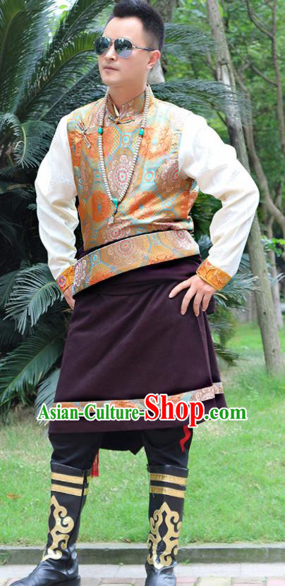 Chinese Traditional Ethnic Wine Red Tibetan Robe Zang Nationality Costume for Men Chinese Traditional Ethnic Wine Red Tibetan Robe Zang Nationality Costume for Men
