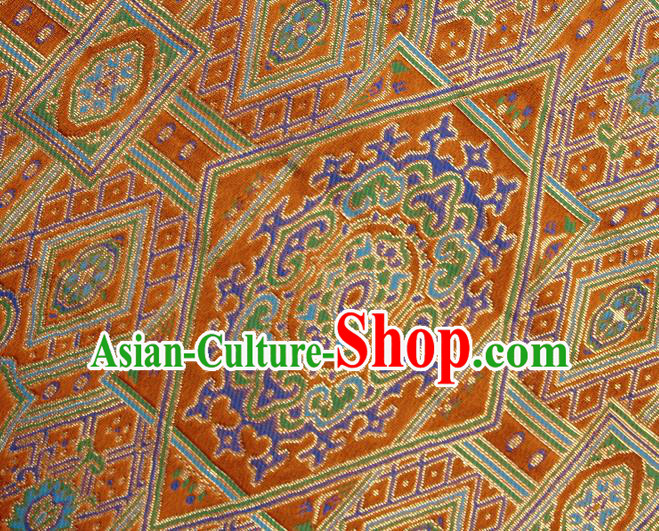 Asian Chinese Traditional Buddhism Pattern Golden Brocade Tibetan Robe Satin Fabric Chinese Silk Material Asian Chinese Traditional Buddhism Pattern Golden Brocade Tibetan Robe Satin Fabric Chinese Silk Material
