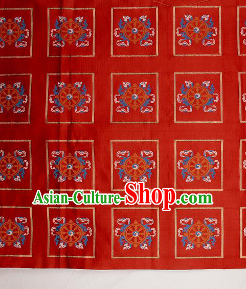Asian Chinese Traditional Buddhism Wheel Pattern Red Brocade Tibetan Robe Satin Fabric Silk Material Asian Chinese Traditional Buddhism Wheel Pattern Red Brocade Tibetan Robe Satin Fabric Silk Material