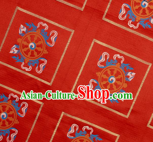 Asian Chinese Traditional Buddhism Wheel Pattern Red Brocade Tibetan Robe Satin Fabric Silk Material Asian Chinese Traditional Buddhism Wheel Pattern Red Brocade Tibetan Robe Satin Fabric Silk Material