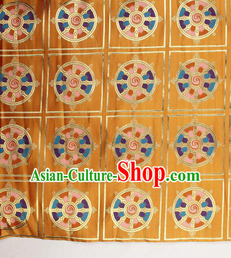 Asian Chinese Traditional Buddhism Wheel Pattern Golden Brocade Tibetan Robe Satin Fabric Silk Material Asian Chinese Traditional Buddhism Wheel Pattern Golden Brocade Tibetan Robe Satin Fabric Silk Material